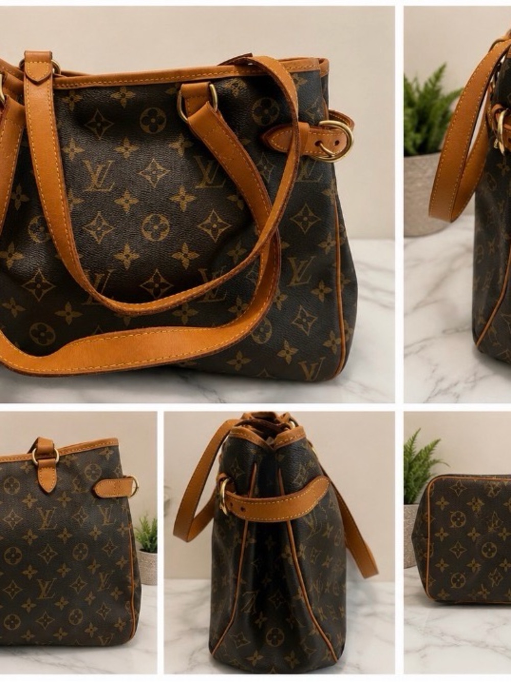 Louis Vuitton Monogram Canvas Shoulder Bag with Tan Trim